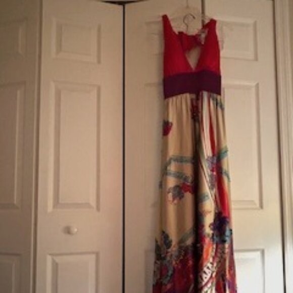 Vibrant Jeweled Long Silk Dress - Size 6 - Picture 1 of 5